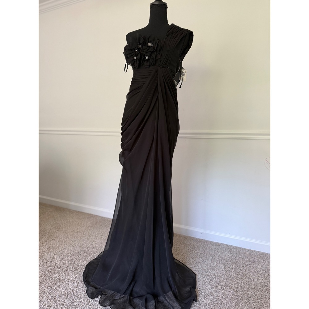 Adrianna Papell Black Maxi Dress XS Size 4‎ One Shoulder event night party Gown